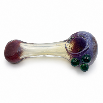 Amethyst Orbit Glass Spoon Pipe with Green Marbles – 4.5 Inch Clear Hand Pipe