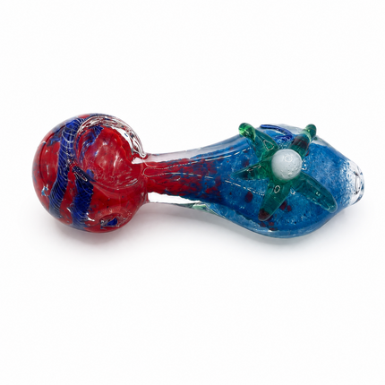 Crimson Tide Starfish Handcraft Glass Pipe Red Blue 4-4.5 inch