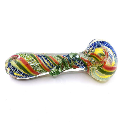 Rainbow Lattice Glass Spoon Pipe – 4 Inch Hand Pipe Deep Bowl
