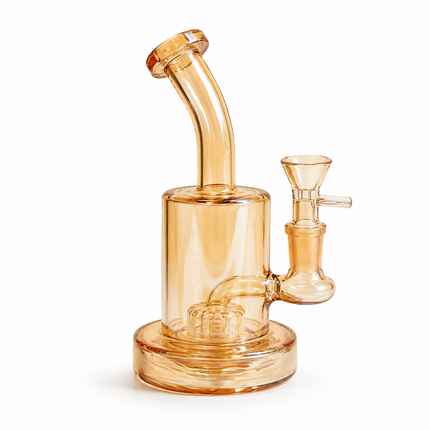 Amber Gold Slotted Perc Glass Water Pipe Curved Neck 7.5 inch