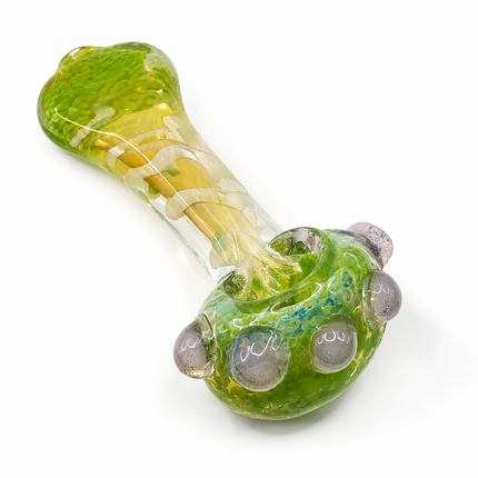 Clear Lime Green Fumed Glass Spoon Pipe Lavender Marbles 5 Inch