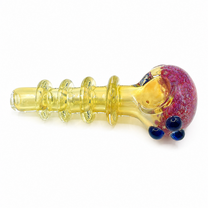 Ghost Red Crackle Glass Spoon Pipe with Spiral Ring Handle - 4-4.5 inch