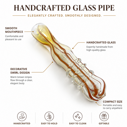 Caramel Cage Handcraft Glass Chillum Pipe Clear Amber Raised Rings 3~3.5 inch