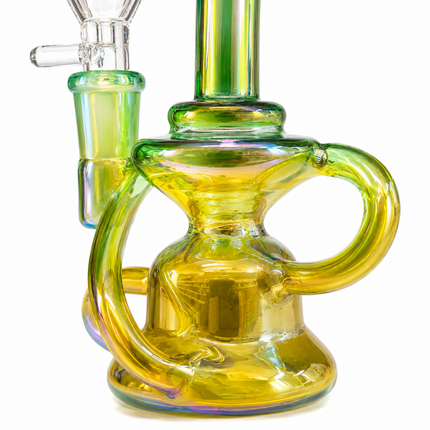 Mini Green Gold Chrome Recycler Glass Bong with Bowl & Loop Handle - 5 inch