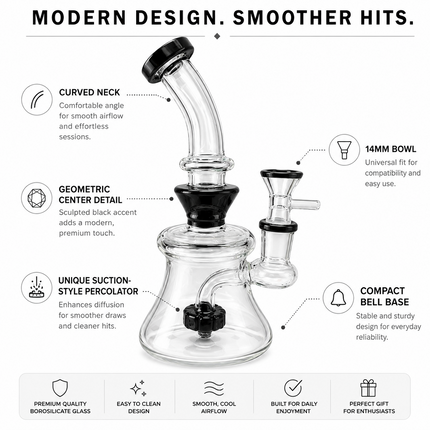 Black Accent Disc Percolator Glass Water Pipe 14mm Bowl 7 inch