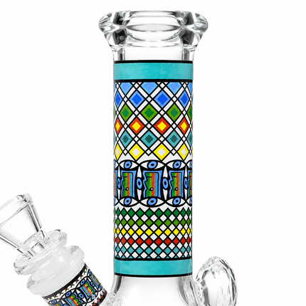 Blue Mirage Aztec Mandala Glass Bong Aqua Clear - 10 Inch