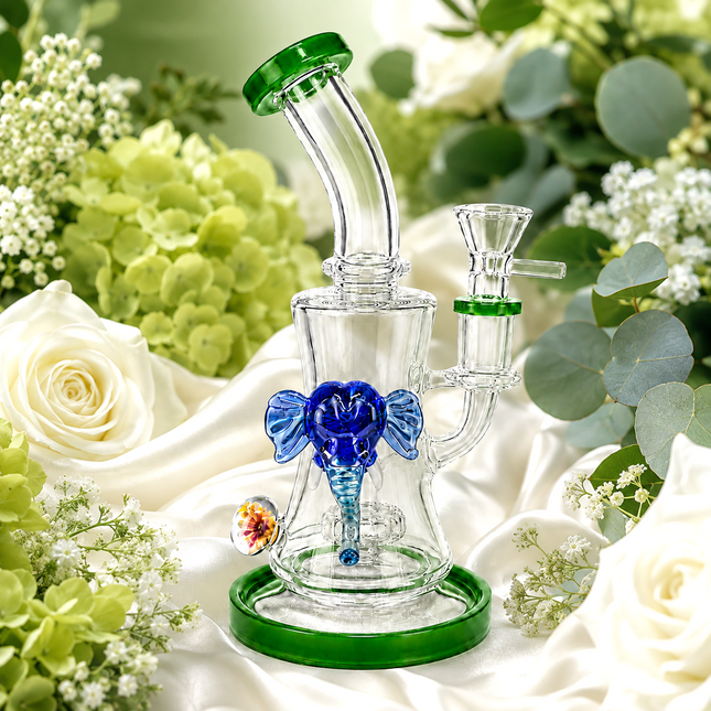 Emerald Mammoth Disc Perc Dandelion Accent Glass Bong Green Blue Clear 10 Inch