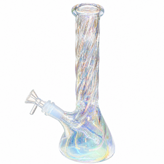 Prism Mirror Chrome Twisted Neck Beaker Glass Water Pipe 14mm Bowl 11 inch