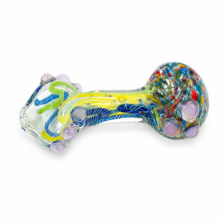 Blue Multicolor Conch Body Glass Spoon Pipe with Marble Accents - 4 inch