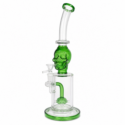 Green Skull Glass Water Pipe Showerhead Percolator Bent Neck 11 inch