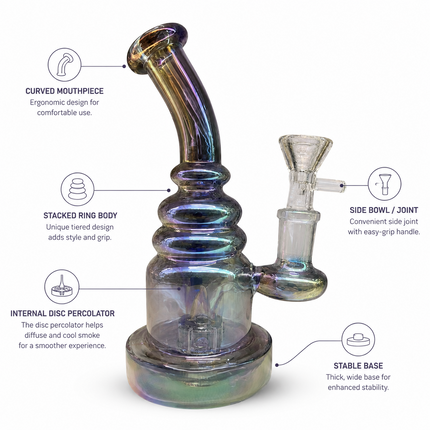Midnight Prism Chrome Bent Neck Glass Water Pipe Internal Percolator 8 inc