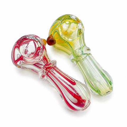 [2PC Bundle] Red Lime Glow Swirl Glass Hand Pipe Set Assorted Colors 3inch
