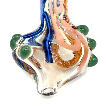 Blue Garden Swirl Glass Spoon Pipe with Green Marbles – 4 Inch Hand Pipe
