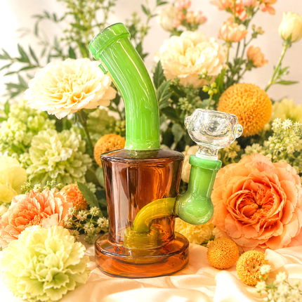 [4PC Bundle] 2 Amber Green 2 Dark Gray Yellow Mini Glass Water Pipe Set 6 Inch