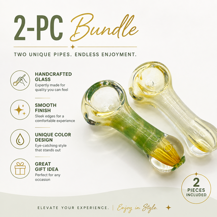 [2PC Bundle] Emerald Frost Handcraft Glass Pipes Green Clear 3 inch