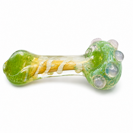 Clear Lime Green Fumed Glass Spoon Pipe Lavender Marbles 5 Inch
