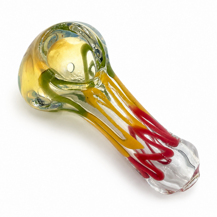 Golden Wave Glass Spoon Pipe 4 Inch Red Yellow Clear Hand Pipe