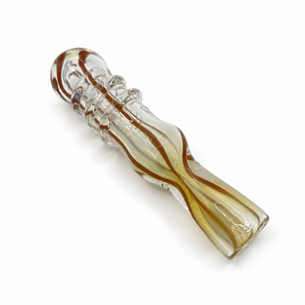 Caramel Cage Handcraft Glass Chillum Pipe Clear Amber Raised Rings 3~3.5 inch