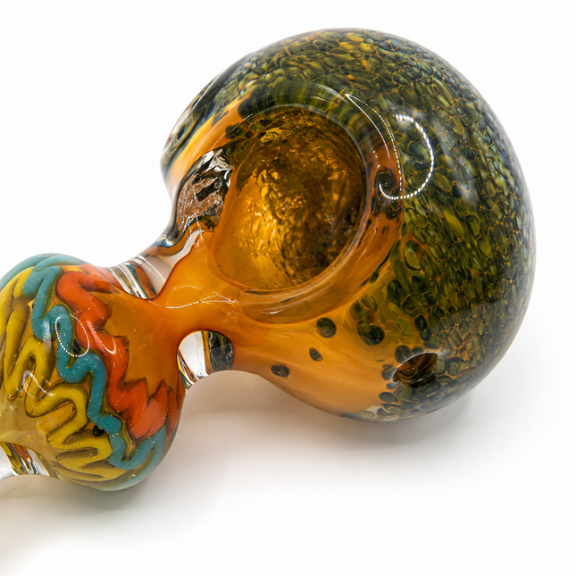 Amber Donut Glass Spoon Pipe Color Swirl Accent 5 Inch Hand Pipe