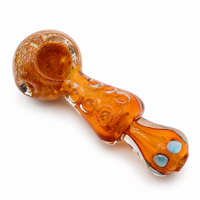 Topaz Crackle Curvy Glass Spoon Pipe with Opal Dot Accents- 4.5 in