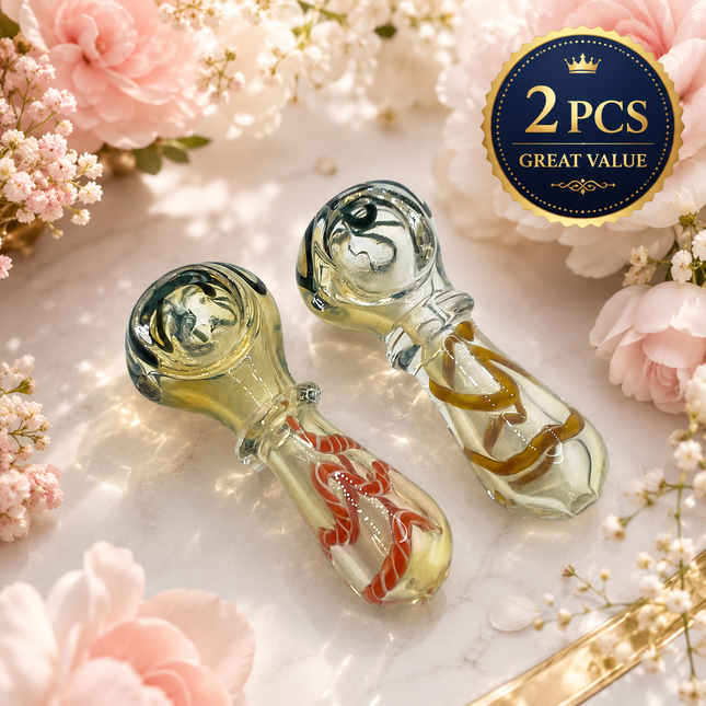 [2PC Bundle] Elegant Honey Swirl Glass Hand Pipe Set Assorted Colors
