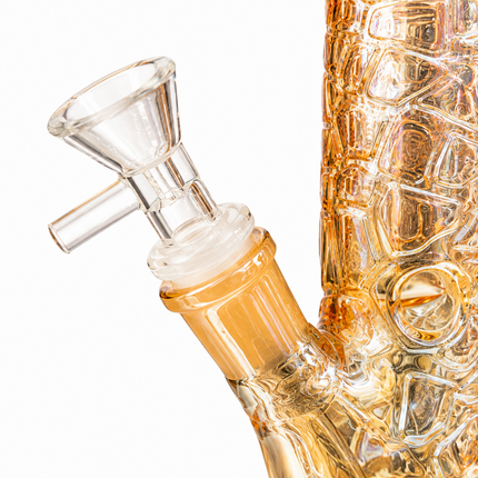 Honey Chrome Rose Gold Textured Straight Tube Glass Bong 14mm Bowl – 12 Inch