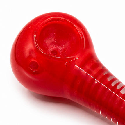 Crimson Red Glass Spoon Pipe with Twisted Stripe Handle - 4.5 inch