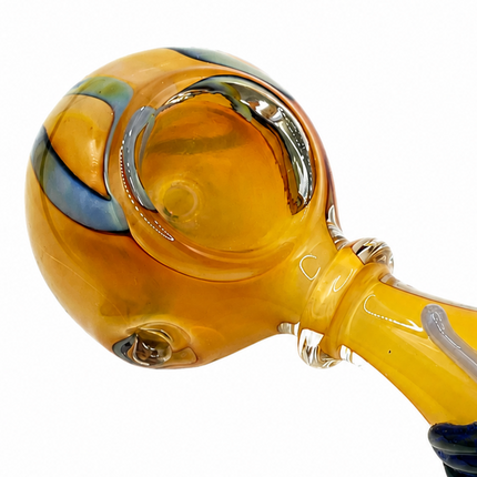 Amber Pumpkin Glass Spoon Pipe with Navy Leaf Accents - 4 inch