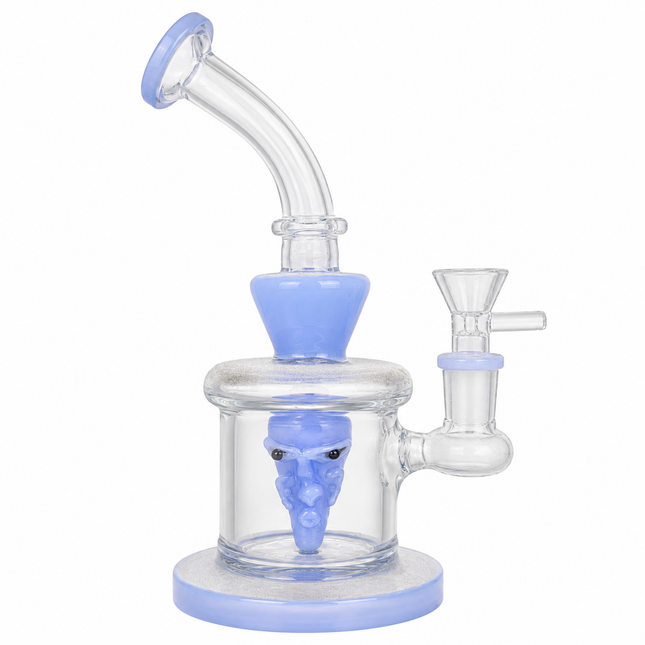 Light Blue Goblin Face Percolator Glass Water Pipe 14mm 7 inch
