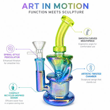 Lime Blue Iridescent Compact Glass Water Pipe 14mm 6~6.5 inch