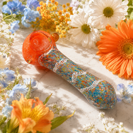 Sunset Rainbow Confetti Handcraft Glass Pipe Orange Multicolor Swirl 4.5 inch
