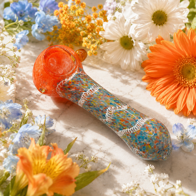 Sunset Rainbow Confetti Handcraft Glass Pipe Orange Multicolor Swirl 4.5 inch