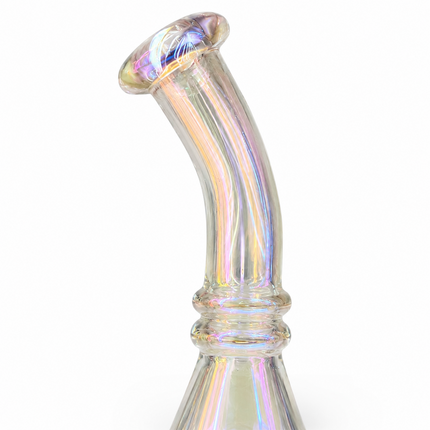 Rainbow Mirror Chrome Bent Neck Beaker Glass Water Pipe 14mm Bowl 8 Inches