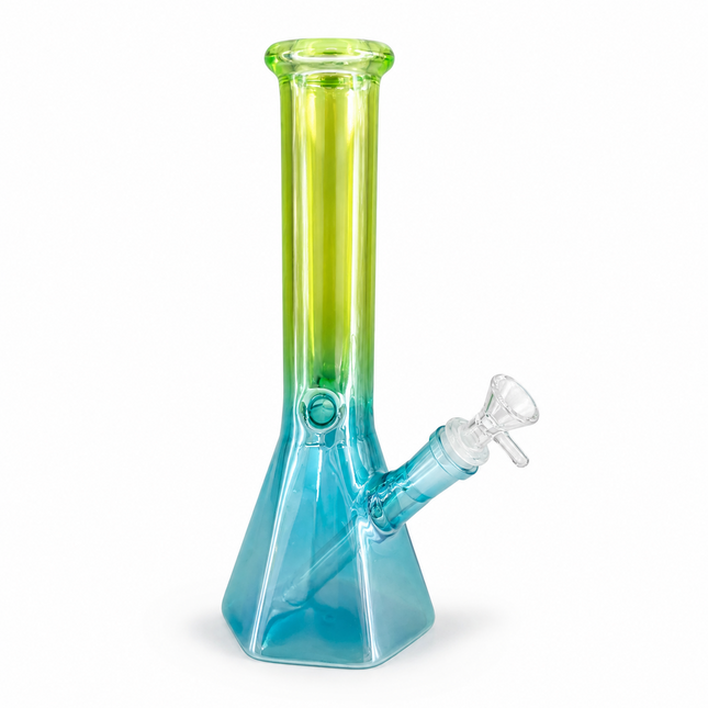 Blue Green Chrome Hexagon Glass Water Pipe Ice Catcher 14mm Bowl 10.5 inch