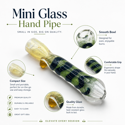 Forest Shadow Handcraft Glass Chillum Pipe Green Black Wrapped 3~3.5 inch
