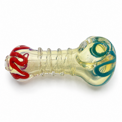 Green Gold Ribbon Grip Glass Spoon Pipe 4 Inch Red Blue Yellow Hand Pipe