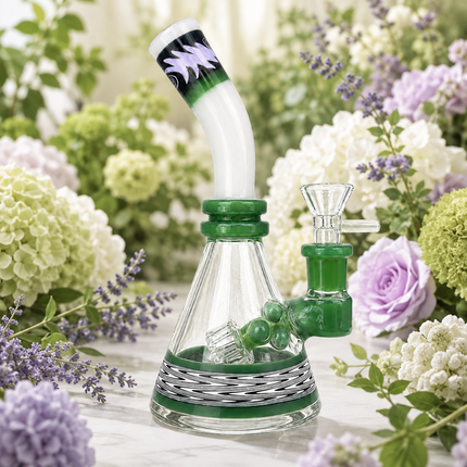 Aztec Emerald Totem Glass Water Pipe Green 14mm 8 inch