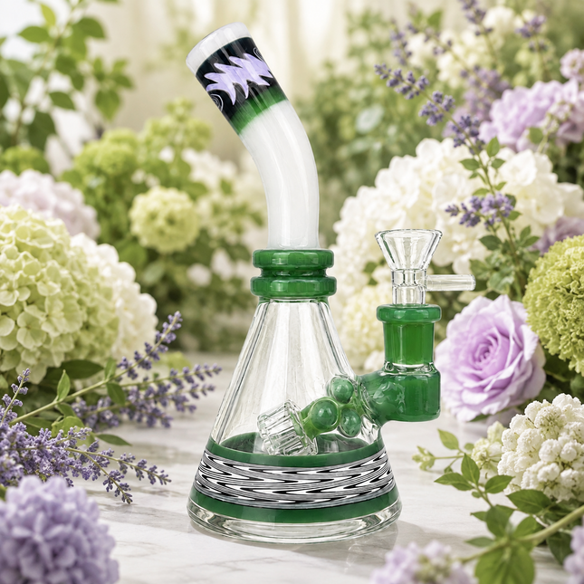 Aztec Emerald Totem Glass Water Pipe Green 14mm 8 inch