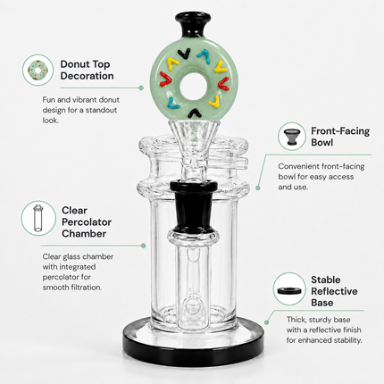 Light Green Donut Diffuser Percolator Glass Water Pipe 14mm Bowl 8.5 inches