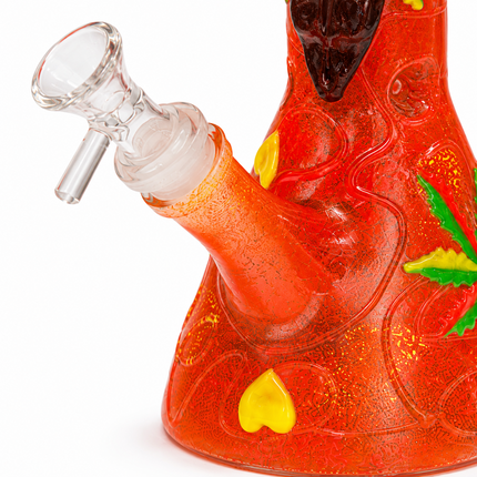 [Glow in the Dark] Goblin Face Beaker Glass Water Pipe Orange Art Glass 11 inch