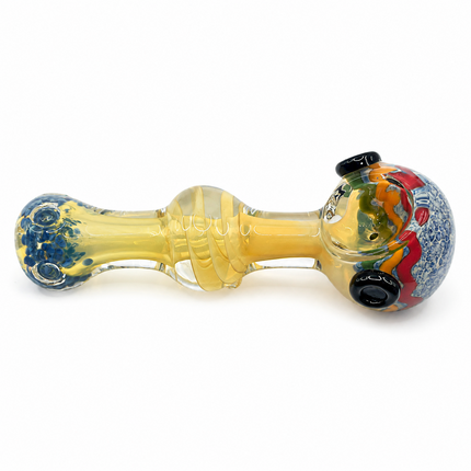 Clear Fumed Rasta Swirl Glass Spoon Pipe with Navy Marbles - 5 Inch