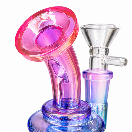 Mini Pink Blue Chrome Recycler Glass Bong with Bowl & Loop Handle - 5 inch