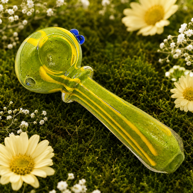 Green Riddler Glass Spoon Pipe with Yellow Stripe – 4 Inch Hand Pipe