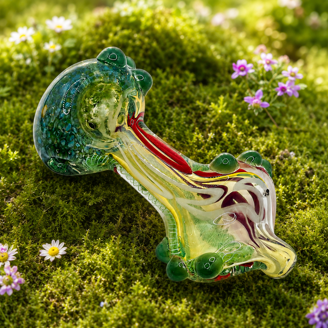 Meadow Rasta Glass Spoon Pipe with Green Marbles – 4 Inch Hand Pipe