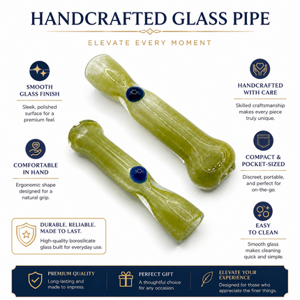 Olive Tide Handcraft Glass Chillum Pipe Green Blue 3~3.5 inch