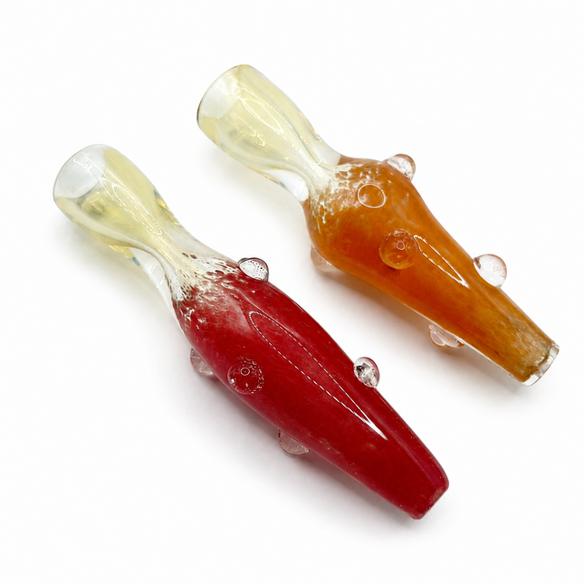 [2PC Bundle] Crimson Honey Handcraft Glass Chillum Pipes Red Amber 3~3.5 inch