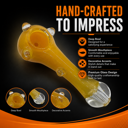Sunburst Bubble Accent Glass Spoon Pipe – 4.5 Inch Yellow Hand Pipe