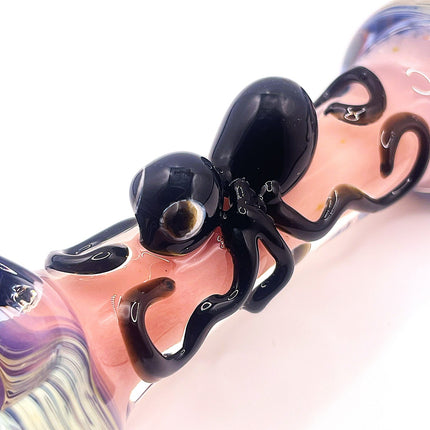 Pink Spider Glass Spoon Pipe with Marbled Ends – 5 Inch Hand Pipe Deep Bowl