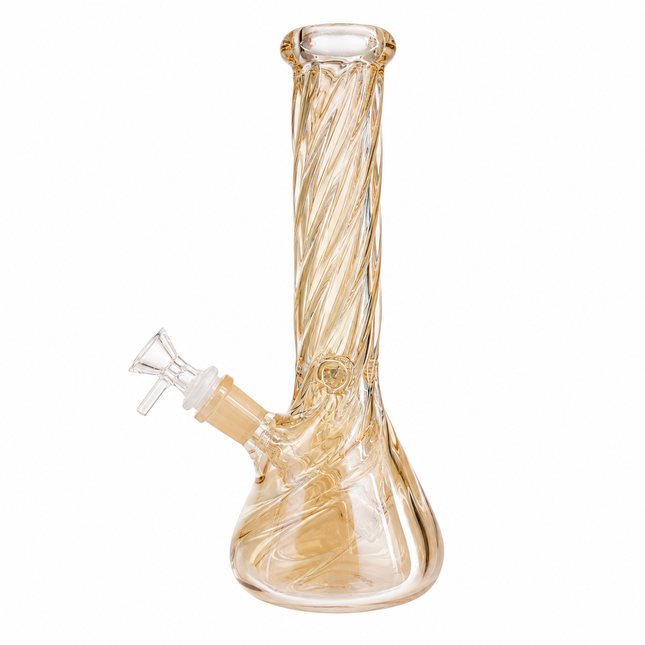 Gold Mirror Chrome Twisted Neck Beaker Glass Water Pipe 14mm Bowl 11 inch