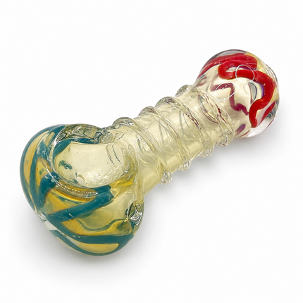 Green Gold Ribbon Grip Glass Spoon Pipe 4 Inch Red Blue Yellow Hand Pipe